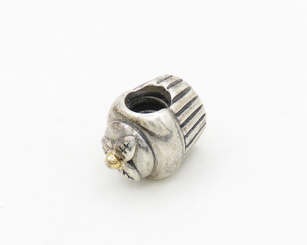 PANDORA 925 Silver & 14K GOLD  Vintage Shiny 2 Tone Cupcake Motif Bead  TR2683