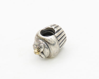 PANDORA 925 Silver & 14K GOLD  Vintage Shiny 2 Tone Cupcake Motif Bead  TR2683