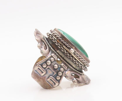 925 Sterling Silver Vintage Ring TAXCO MEXICO Malachite (OPENS)  Sz 6.5  RG35428