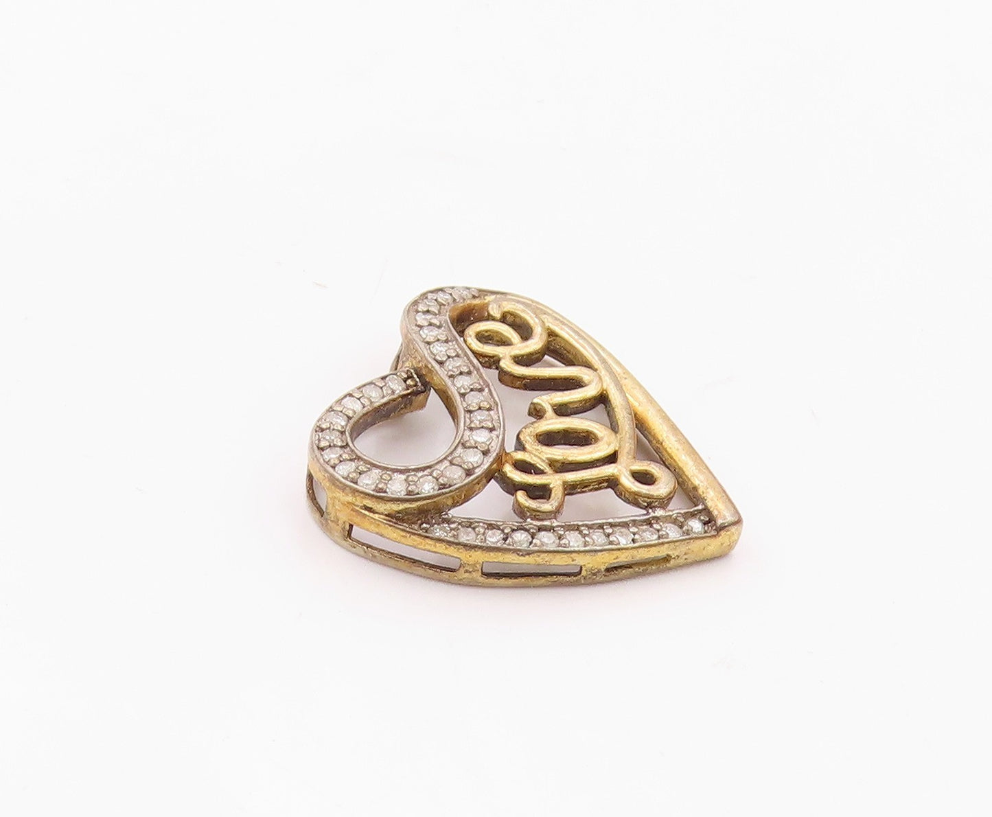 925 Sterling Silver  Vintage Genuine Diamonds Love Heart Pendant  PT10369