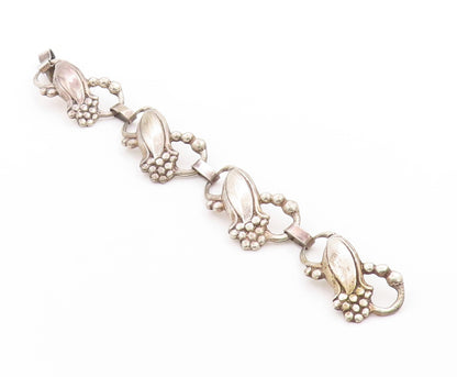 925 Sterling Silver Vintage Bracelet Modernist Cutout Infinity Flowers  BT11208