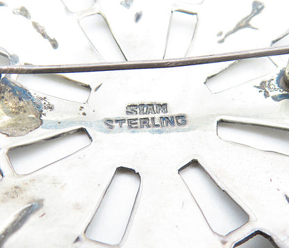 SIAM 925 Sterling Silver Vintage Niello Dancer Floral Brooch Pin BP2649