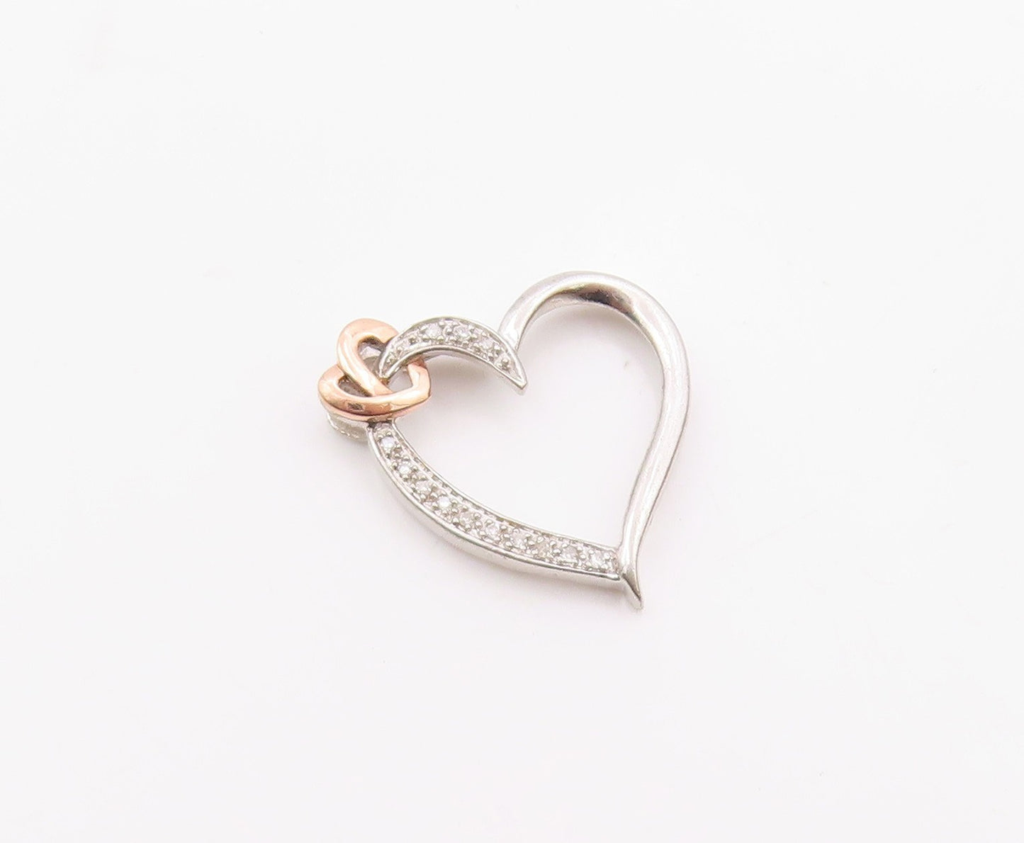 925 Sterling Silver  Genuine Diamonds Two Tone Love Heart Pendant  PT7846