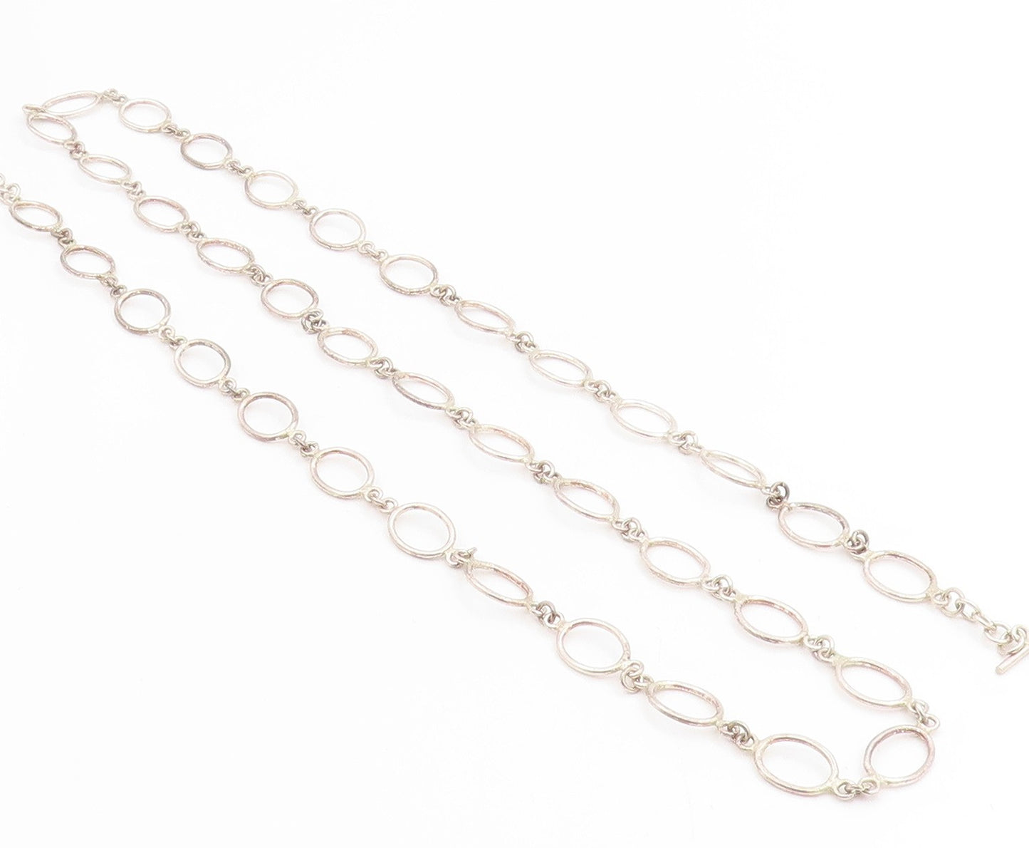 925 Sterling Silver Vintage Necklace Modernist Hollow Oval Link Chain  NE4746