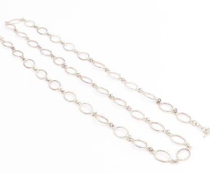 925 Sterling Silver Vintage Necklace Modernist Hollow Oval Link Chain  NE4746