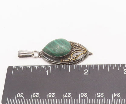 925 Sterling Silver Vintage Pendant Swirly Carved Drop Shape Malachite  PT22562