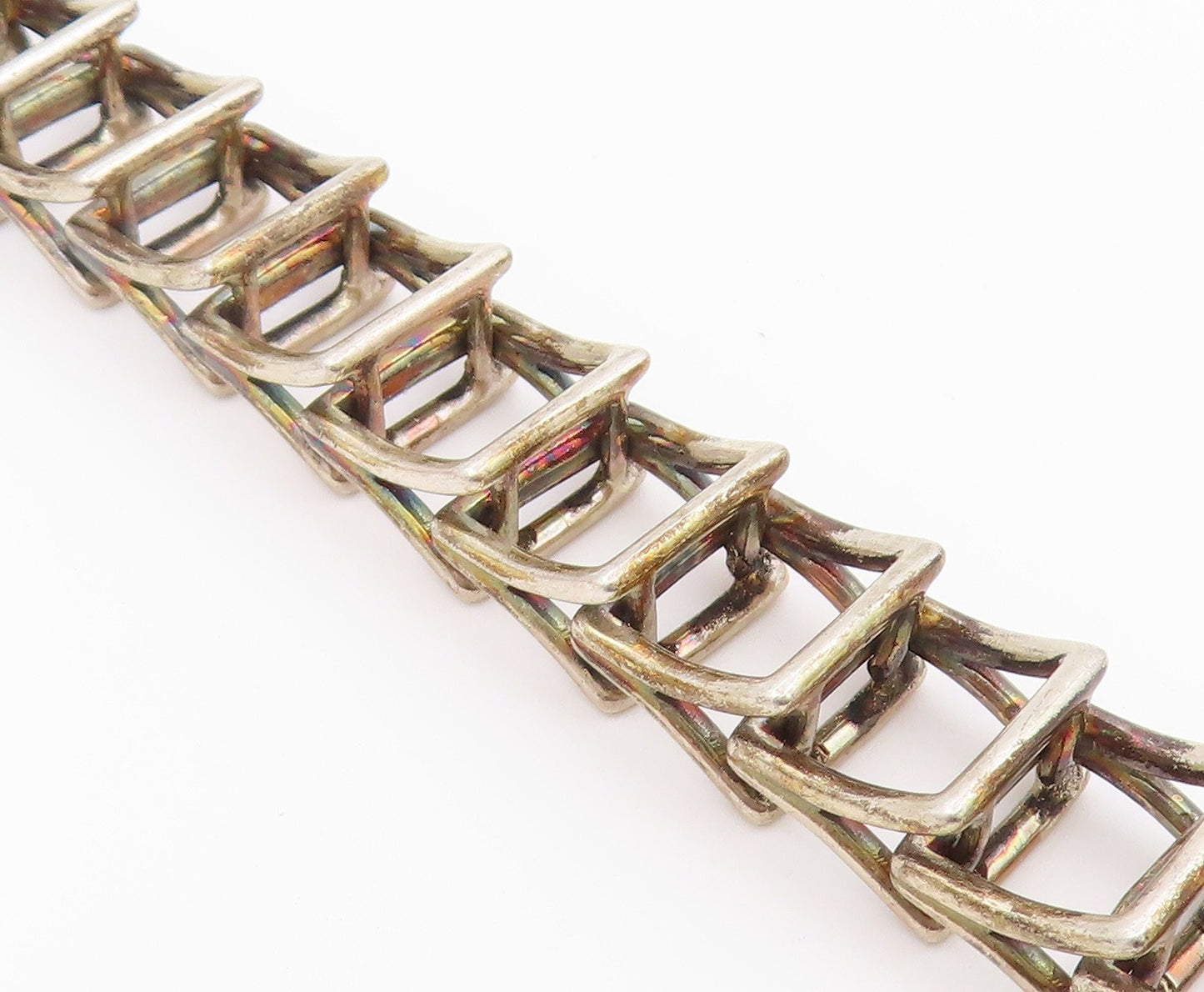 925 Sterling Silver Vintage Bracelet Classic Open Geometric Square Link  BT12197