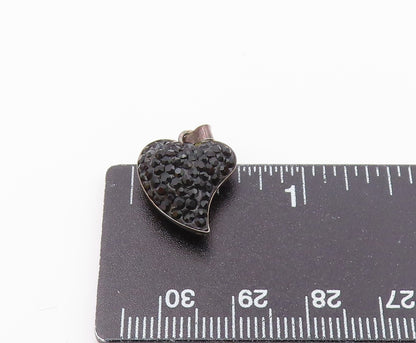 925 Sterling Silver  Vintage Black Hematite Encrusted Heart Pendant  PT14536