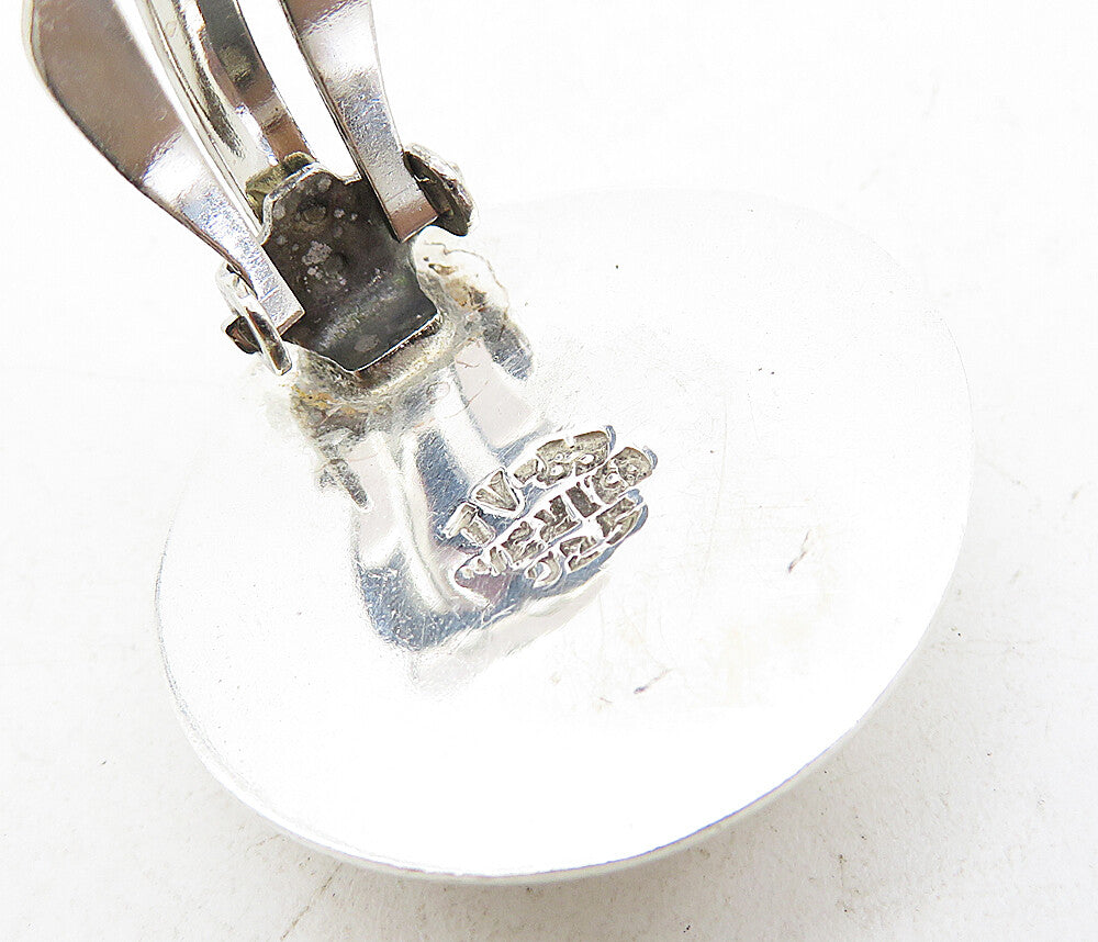 MEXICO 925 Sterling Silver  Vintage Shiny Pattern Dome Drop Earrings  EG4089