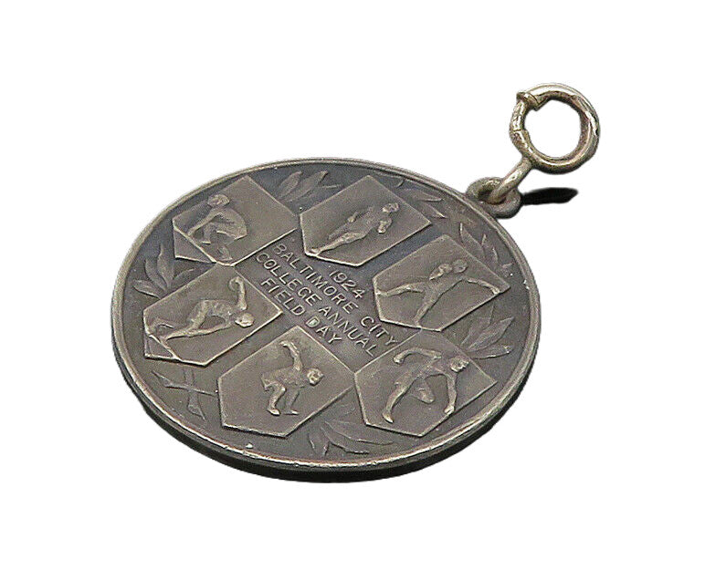 925 Sterling Silver  Vintage Antique Field Day Medallion Pendant  PT17216