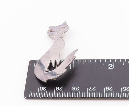 MEXICO 925 Sterling Silver  Vintage Shiny Sitting Cat Brooch Pin  BP5677