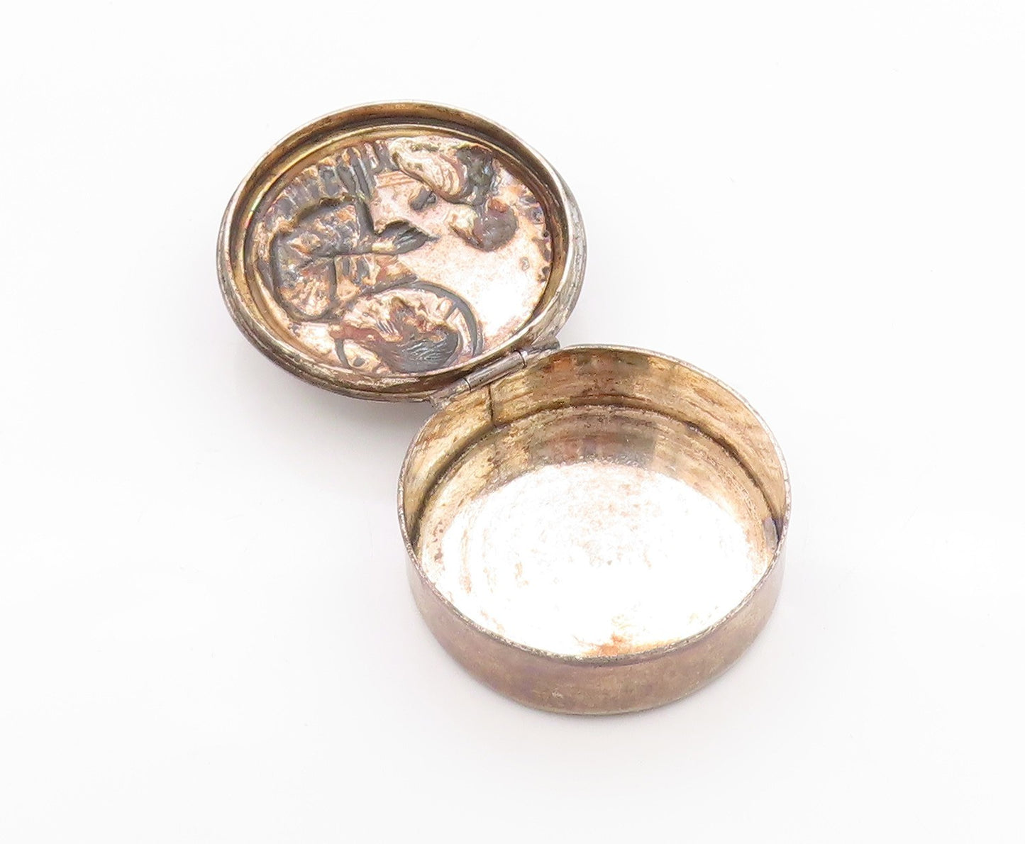 925 Sterling Silver Vintage Pill Box EUROPE Jesus & Mary Religious OPENS  TR3956