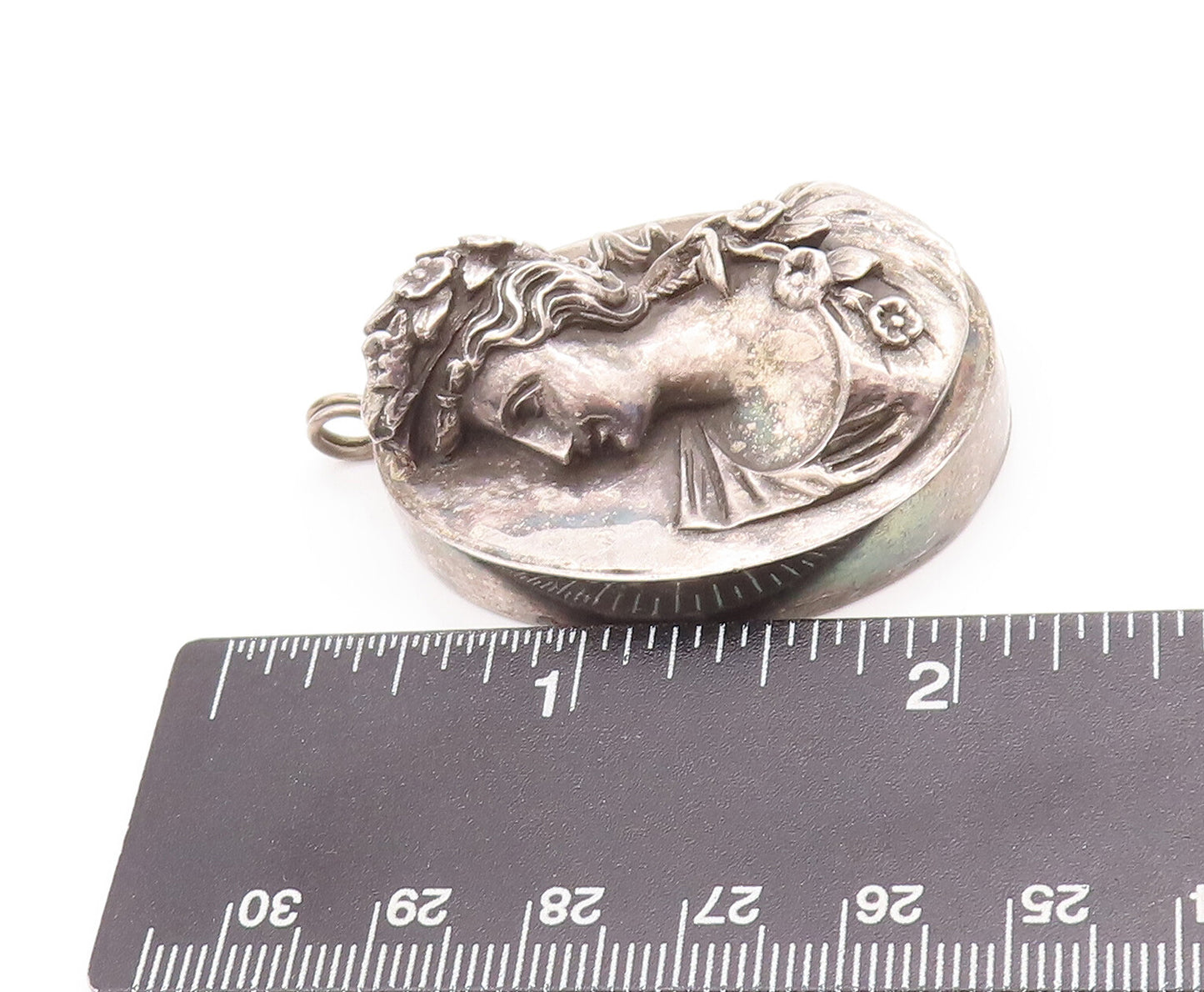 925 Sterling Silver Vintage Pendant HENRYK WINOGRAD 3D Carved Royal Lady PT23255