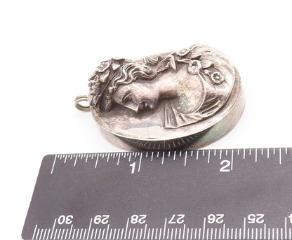 925 Sterling Silver Vintage Pendant HENRYK WINOGRAD 3D Carved Royal Lady PT23255