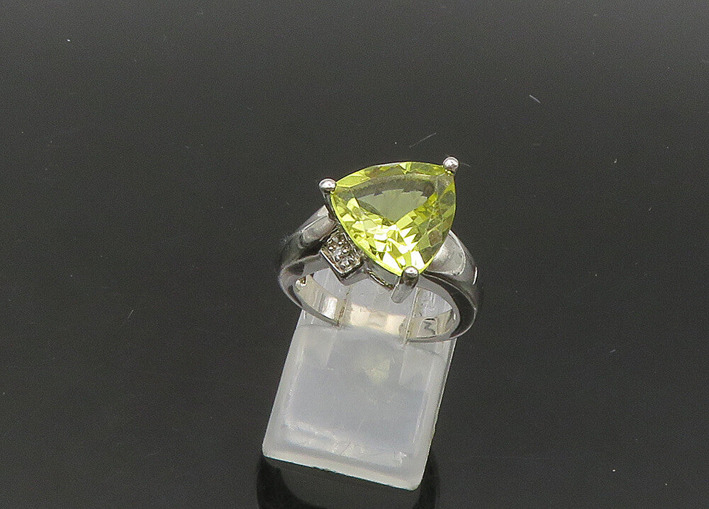 925 Sterling Silver  Vintage Citrine & Genuine Diamonds Band Ring Sz 5 RG21801