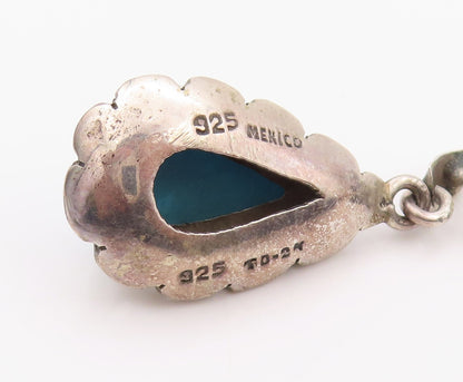 925 Sterling Silver Vintage Earrings MEXICO Cabochon Drop Shape Larimar  EG13477