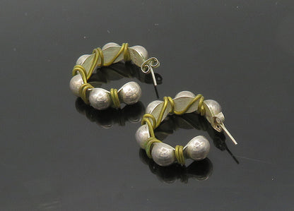 MEXICO 925 Sterling Silver  Vintage Two Tone Pattern JHoop Earrings  EG9827