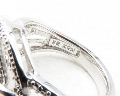 925 Sterling Silver   Genuine Diamonds Round Split Band Ring Sz 7  RG12495