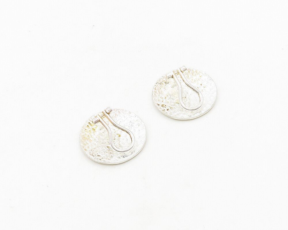 925 Sterling Silver  Vintage Shiny Textured Round Button Drop Earrings  EG9378