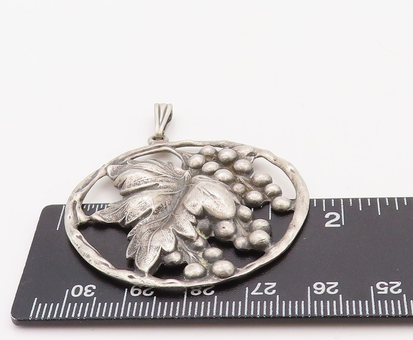 925 Sterling Silver Vintage Pendant Antique Cutout Grape Cluster Plant  PT23585