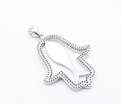 925 Sterling Silver  Sparkling Cubic Zirconia & Enamel Hamsa Pendant  PT6100