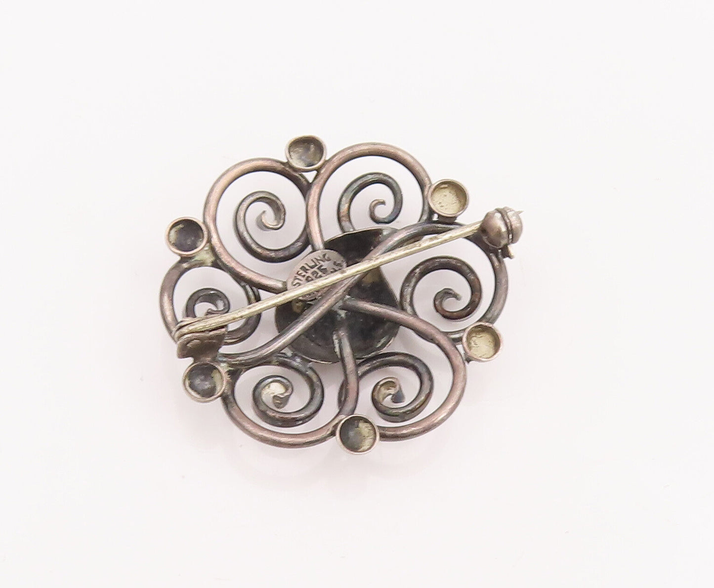 925 Sterling Silver Vintage Brooch Pin DENMARK Cutout Spiral Flower  BP11013