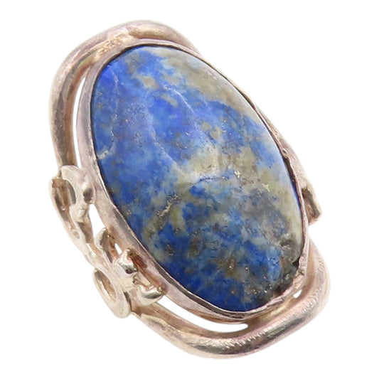 925 Sterling Silver Vintage Ring Classic Large Lapis Lazuli Band Sz 10.5 RG35650