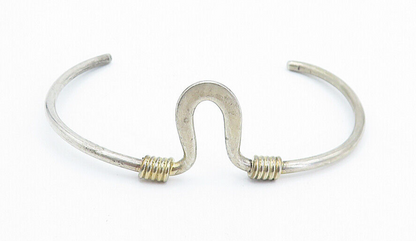 925 Sterling Silver Vintage Two Tone Wrapped Detail Cuff Bracelet BT3075