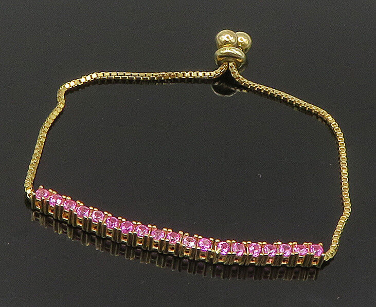 Gold Over 925 Silver  Cubic Zirconia Adjustable Child Box Chain Bracelet BT1106
