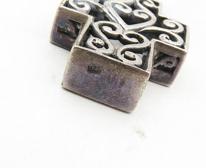 925 Sterling Silver  Vintage Dark Tone Swirl Religious Cross Pendant  PT7057