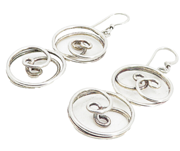 925 Sterling Silver  Vintage Shiny Open Spiral Swirl Dangle Earrings  EG4357