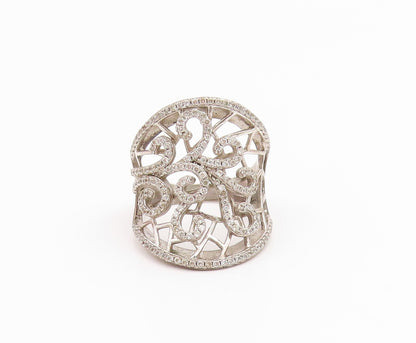 925 Sterling Silver Vintage Ring White Topaz Openwork Swirl Band  Sz 7  RG35465