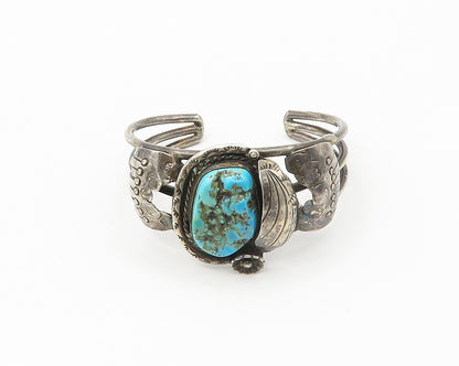 NAVAJO 925 Sterling Silver  Vintage Turquoise Floral Cuff Bracelet  BT7191