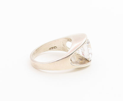 925 Sterling Silver Vintage Ring MEXICO Modernist Round CZ Band  Sz 7  RG36749
