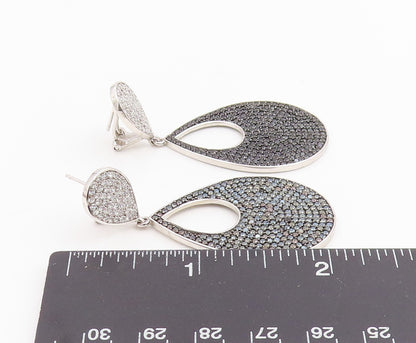 925 Sterling Silver Vintage Earrings Black Spinel & CZ Teardrop Cluster  EG14227