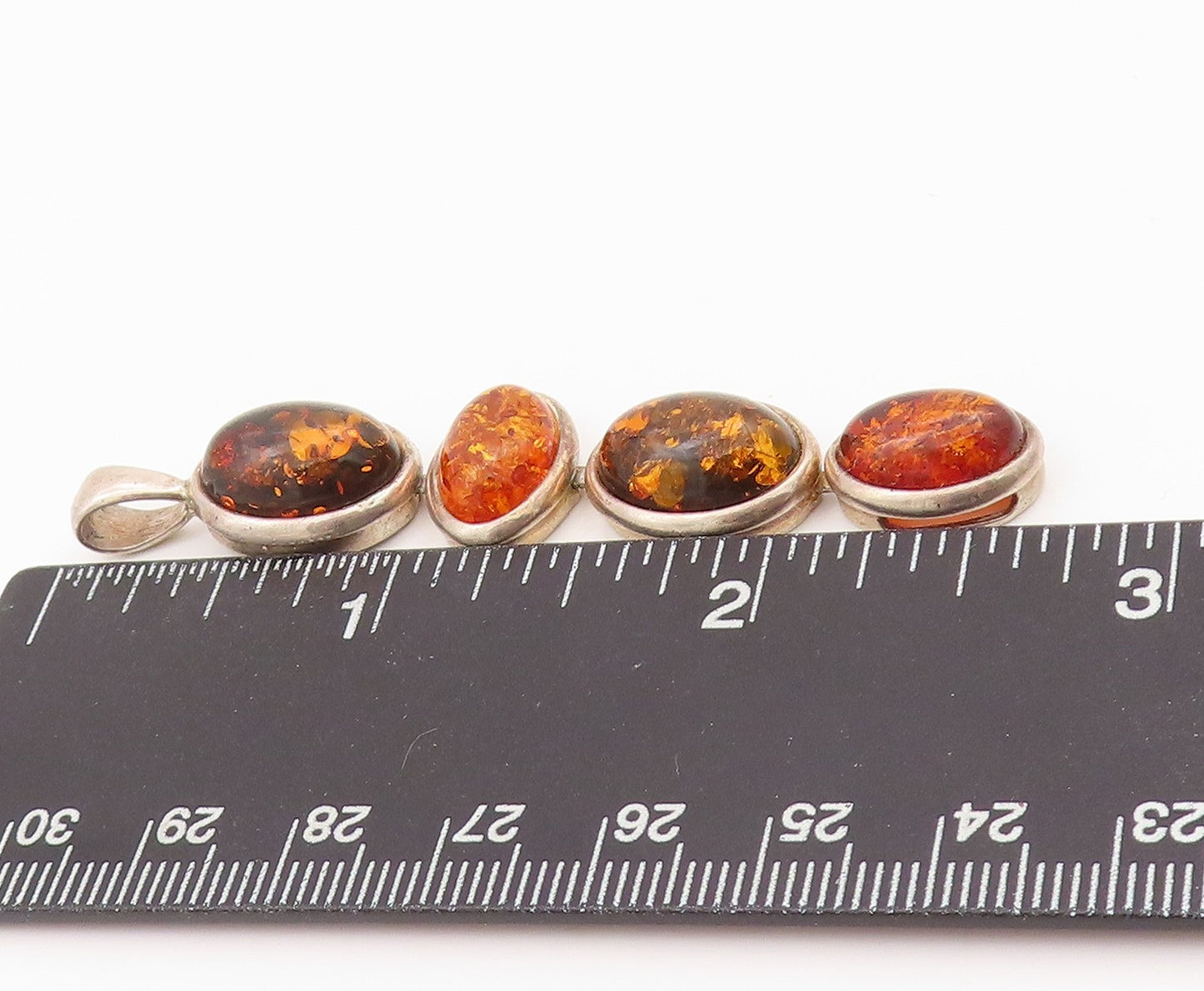 925 Sterling Silver Vintage Pendant Cabochon Honey Amber Drop Design  PT24276