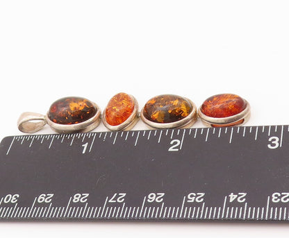 925 Sterling Silver Vintage Pendant Cabochon Honey Amber Drop Design  PT24276