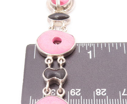 925 Sterling Silver Vintage Bracelet Linked Bubblegum Pink Donut Onyx  BT10378