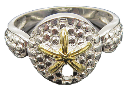 925 Sterling Silver  Shiny Two Tone Starfish Motif Band Ring Sz 8  RG11109