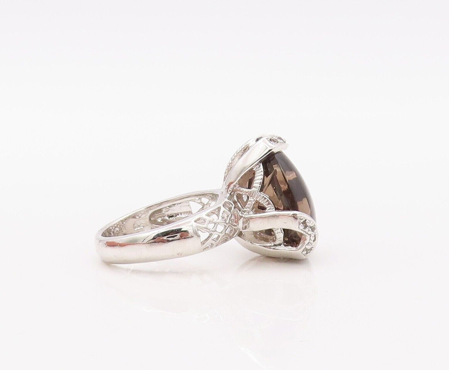 925 Sterling Silver Vintage Ring Cabochon Drop Shape Smoky Quartz  Sz 6  RG30278