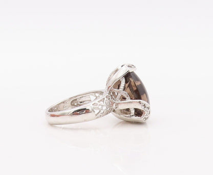 925 Sterling Silver Vintage Ring Cabochon Drop Shape Smoky Quartz  Sz 6  RG30278