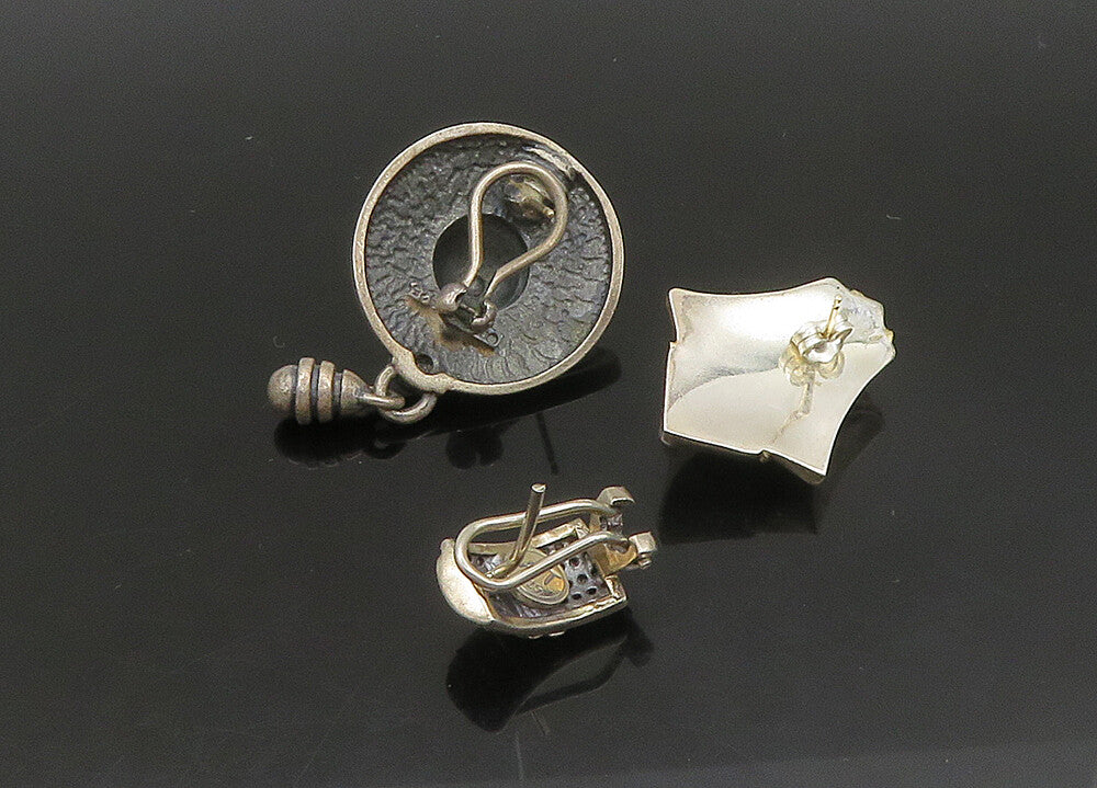 925 Silver & 14K GOLD  Vintage Topaz Two Tone Twist 4 Pcs Lot Earrings EG11409