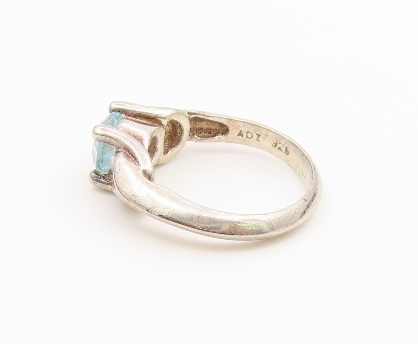 925 Sterling Silver Vintage Ring Modernist Aquamarine Leaf Band  Sz 6  RG36786