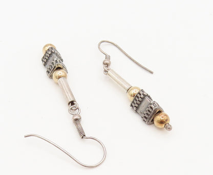 925 Silver  Vintage Two Tone Beads Bar & Cubed Triangle Earrings  EG12360