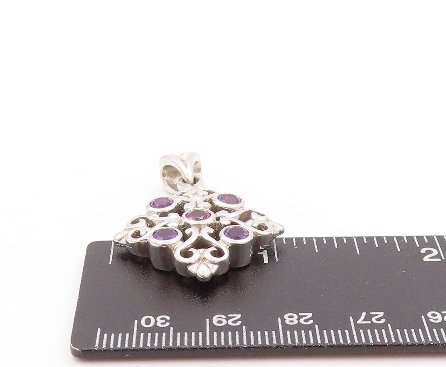 925 Sterling Silver Vintage Pendant MARYLIN & CO CZ Amethyst Hearts Cut  PT24051