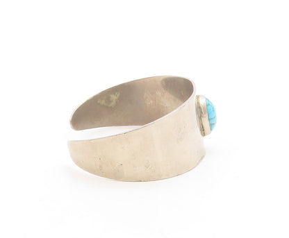 925 Sterling Silver Vintage Bracelet MEXICO Oval Turquoise Inlay Cuff  BT10932
