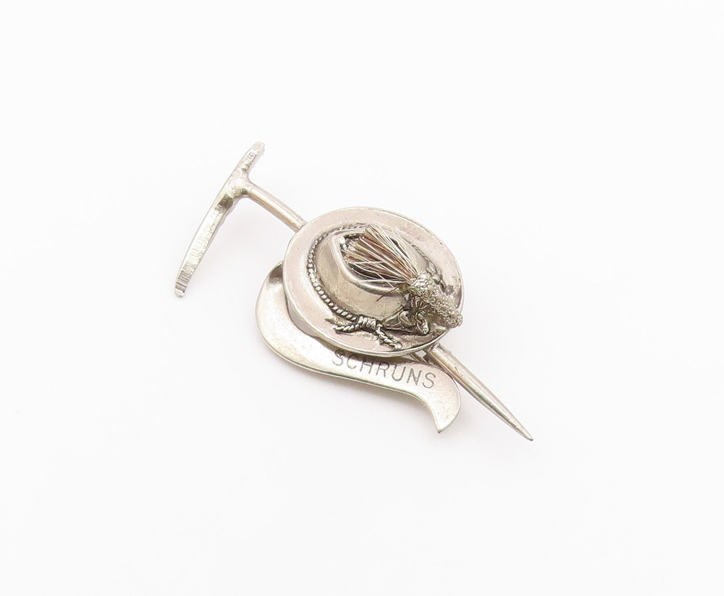 925 Sterling Silver  Vintage Schruns Mountain Hiking Stick Brooch Pin  BP8391