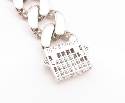 925 Sterling Silver Vintage Bracelet Rectangle Curb Linked Chain CZ Lock BT11260