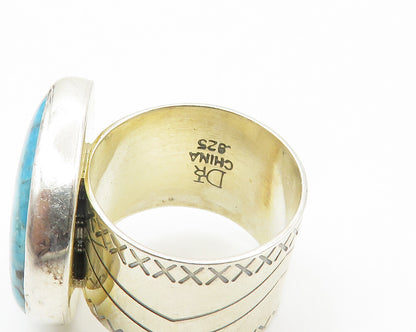 DTR JAY KING 925 Silver  Turquoise Etched Band Cocktail Ring Sz 7  RG14141