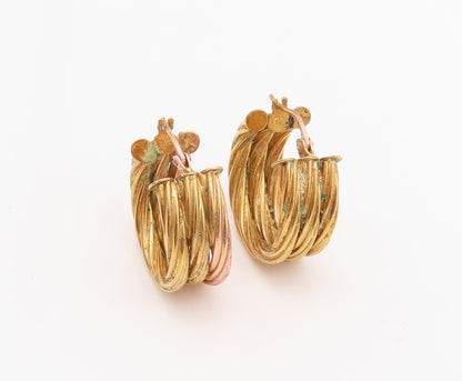 925 Sterling Silver Vintage Earrings Gold Plated Twisted Roped Hoops  EG13613